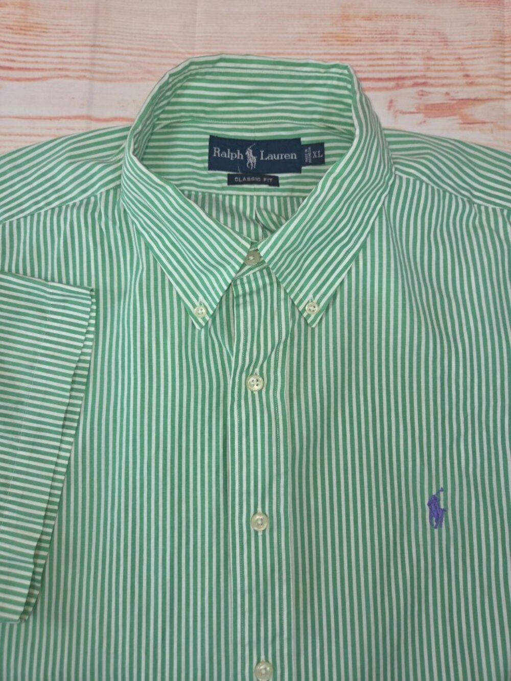 Ralph Lauren Classic Fit Green Striped S/S Shirt Size XL